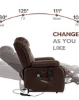 Ergonomischer elektrischer Relaxsessel mit Heiz‑ und Massagefunktion & Aufstehhilfe – Vollflächige Liegeposition für Senioren & Büroangestellte, Echtlederbezug, USB‑C‑Ladeanschluss