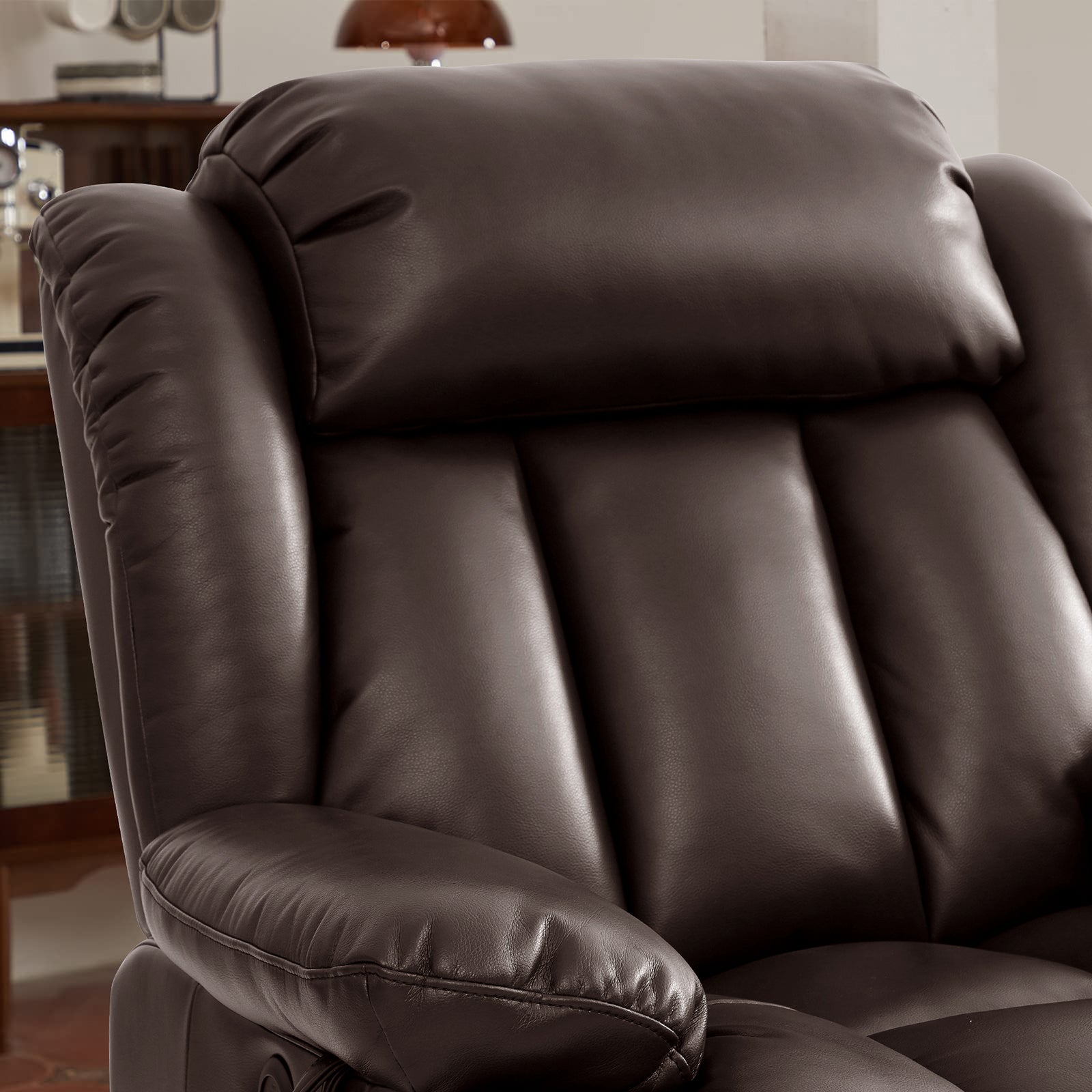Ergonomischer elektrischer Relaxsessel mit Heiz‑ und Massagefunktion &amp; Aufstehhilfe – Vollflächige Liegeposition für Senioren &amp; Büroangestellte, Echtlederbezug, USB‑C‑Ladeanschluss