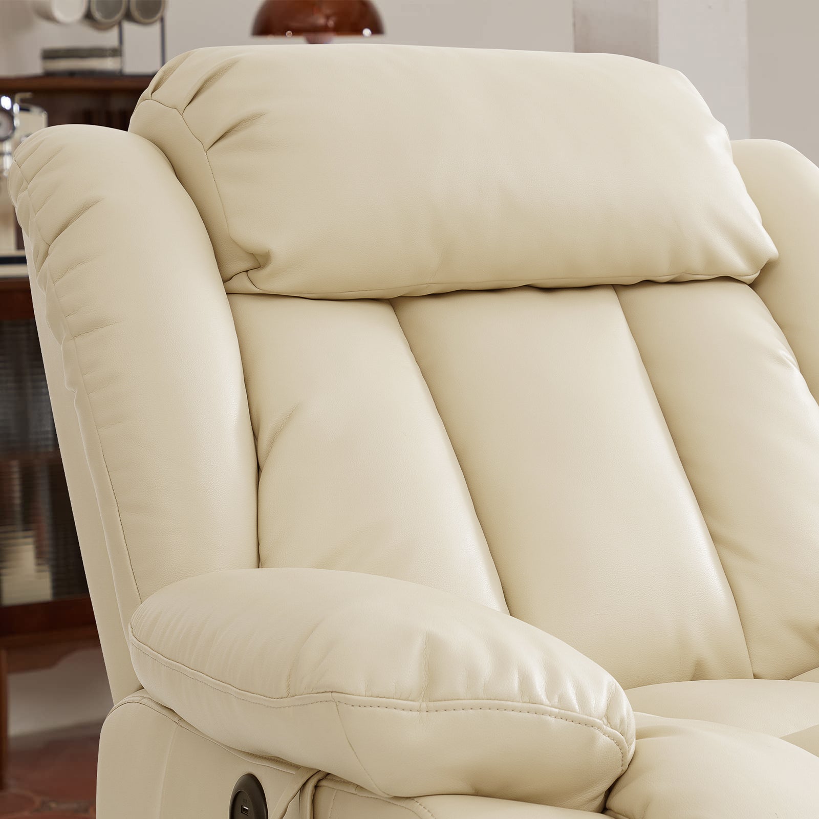Ergonomischer elektrischer Relaxsessel mit Heiz‑ und Massagefunktion &amp; Aufstehhilfe – Vollflächige Liegeposition für Senioren &amp; Büroangestellte, Echtlederbezug, USB‑C‑Ladeanschluss