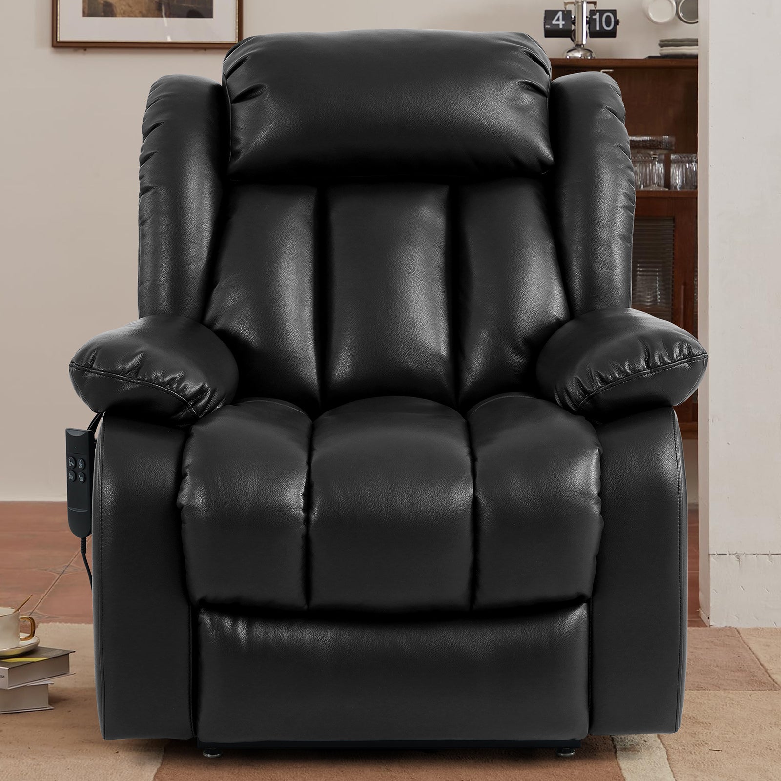 Ergonomischer elektrischer Relaxsessel mit Heiz‑ und Massagefunktion &amp; Aufstehhilfe – Vollflächige Liegeposition für Senioren &amp; Büroangestellte, Echtlederbezug, USB‑C‑Ladeanschluss