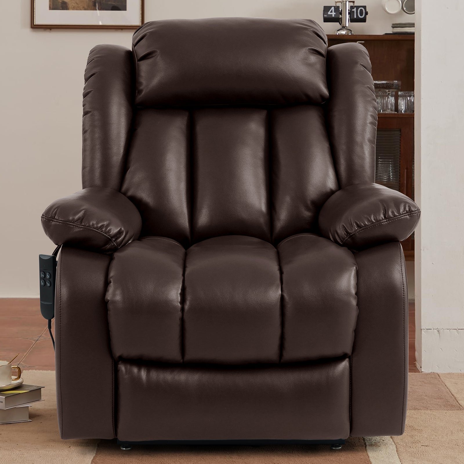 Ergonomischer elektrischer Relaxsessel mit Heiz‑ und Massagefunktion &amp; Aufstehhilfe – Vollflächige Liegeposition für Senioren &amp; Büroangestellte, Echtlederbezug, USB‑C‑Ladeanschluss