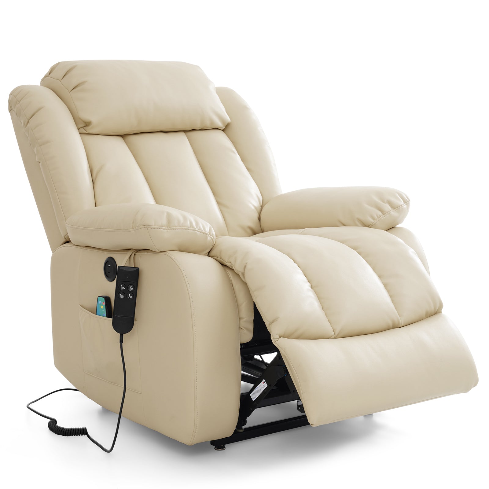 Ergonomischer elektrischer Relaxsessel mit Heiz‑ und Massagefunktion &amp; Aufstehhilfe – Vollflächige Liegeposition für Senioren &amp; Büroangestellte, Echtlederbezug, USB‑C‑Ladeanschluss