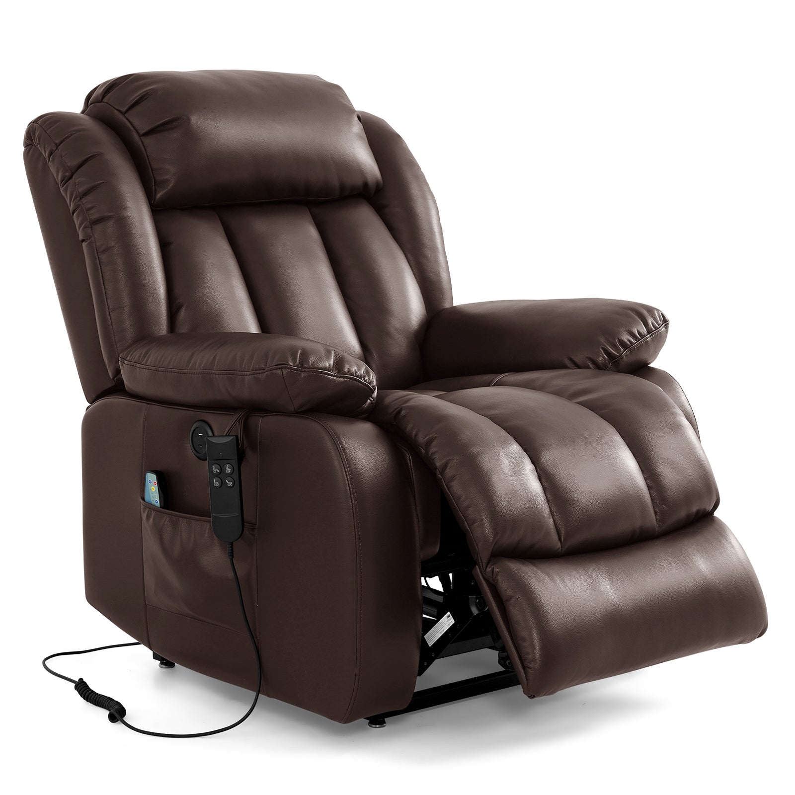 Ergonomischer elektrischer Relaxsessel mit Heiz‑ und Massagefunktion &amp; Aufstehhilfe – Vollflächige Liegeposition für Senioren &amp; Büroangestellte, Echtlederbezug, USB‑C‑Ladeanschluss