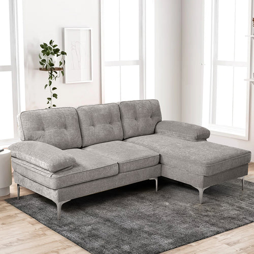 Chenille Sofa gepolstertes Ecksofa in L-Form - waschbare Kissen - Chaiselongue beidseitig montierbar mit 3 Sitzer für Wohnungen/Wohnzimmer