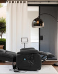 Ergonomischer elektrischer Relaxsessel mit Heiz‑ und Massagefunktion & Aufstehhilfe – Vollflächige Liegeposition für Senioren & Büroangestellte, Echtlederbezug, USB‑C‑Ladeanschluss
