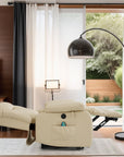 Ergonomischer elektrischer Relaxsessel mit Heiz‑ und Massagefunktion & Aufstehhilfe – Vollflächige Liegeposition für Senioren & Büroangestellte, Echtlederbezug, USB‑C‑Ladeanschluss