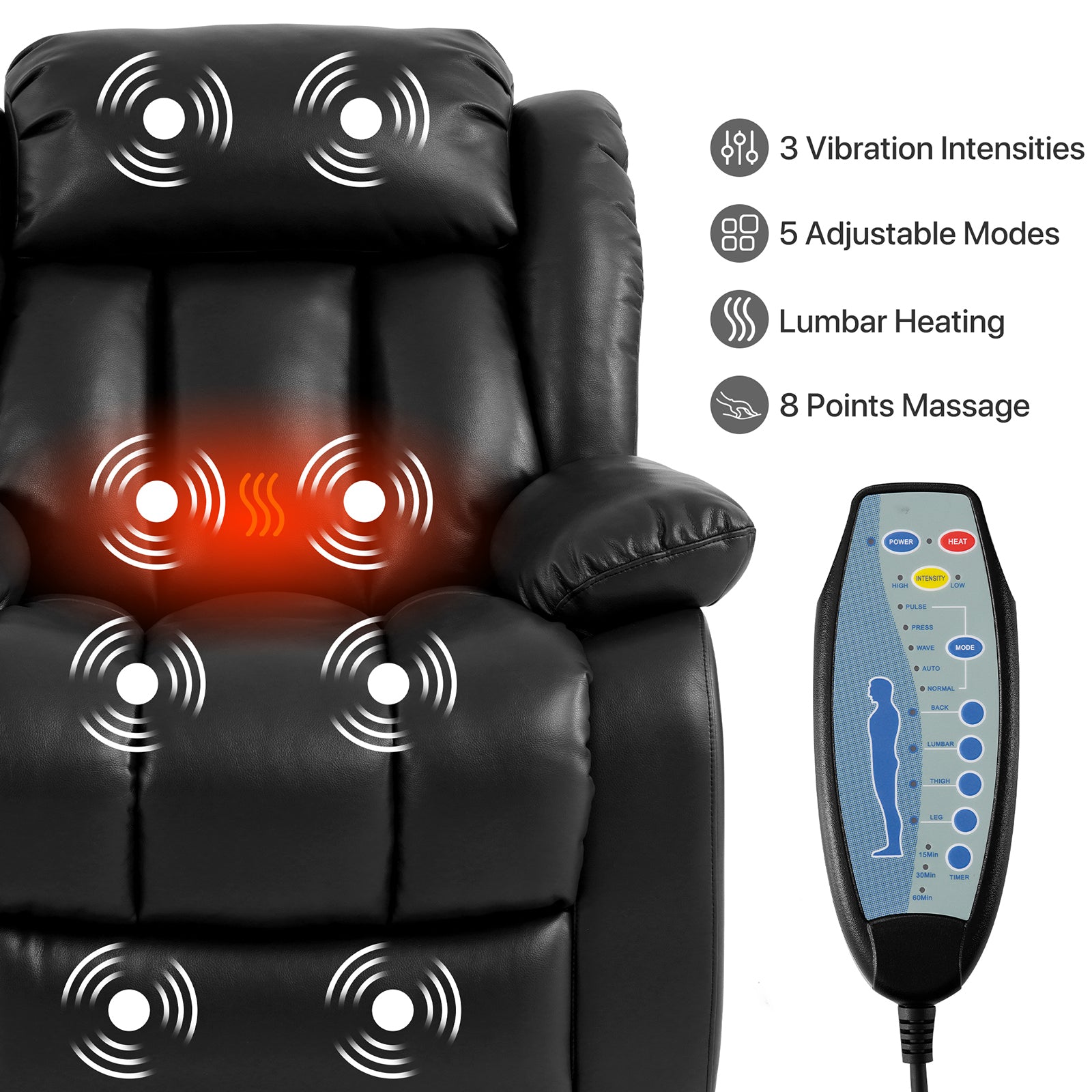Elektrischer Relaxsessel mit Aufstehhilfe, Sessel mit Schlaffunktion, 2 Motoren, Massagesessel mit Liegefunktion,Vibration und Heizung