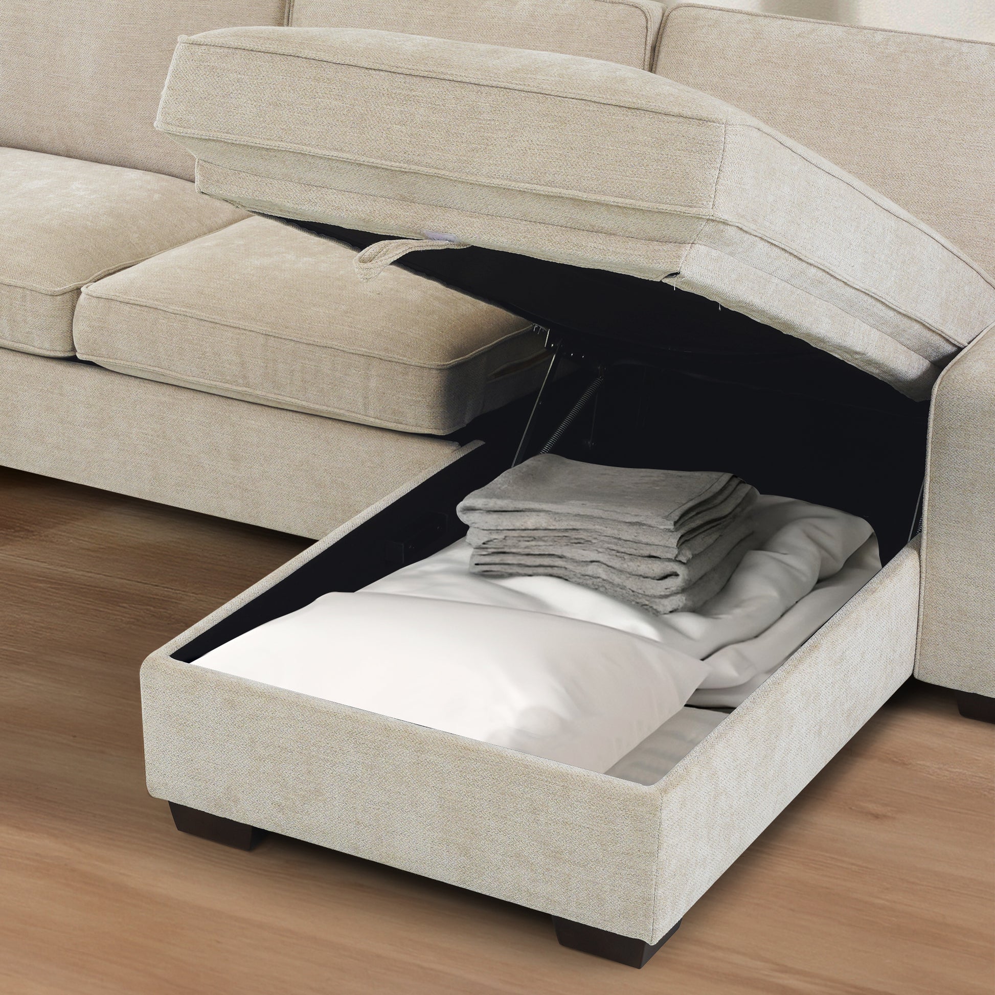 Ecksofa mit Stauraum Sofa Polsterecke Couch in L-Form - Waschbare Kissen - Chaiselongue beidseitig montierbar
