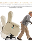 Ergonomischer elektrischer Relaxsessel mit Heiz‑ und Massagefunktion & Aufstehhilfe – Vollflächige Liegeposition für Senioren & Büroangestellte, Echtlederbezug, USB‑C‑Ladeanschluss
