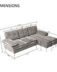 Chenille Sofa gepolstertes Ecksofa in L-Form - waschbare Kissen - Chaiselongue beidseitig montierbar mit 3 Sitzer für Wohnungen/Wohnzimmer