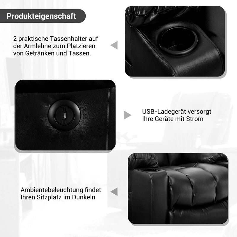 Fauteuil TV électrique avec vibration et chaleur, fauteuil de massage avec USB et porte-gobelet