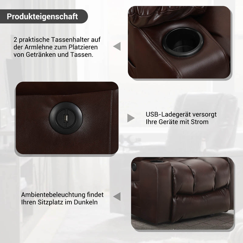 Fauteuil TV électrique avec vibration et chaleur, fauteuil de massage avec USB et porte-gobelet